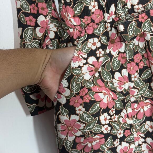 NEW Outerknown Romper Jumpsuit Size M Pink Floral Linen Organic Cotton Shortall - Picture 14 of 16